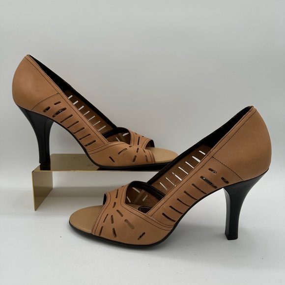 Franco Sarto Shoes - FRANCO SARTO Tan Cutout Leather Peep Toe Heels | Size 10